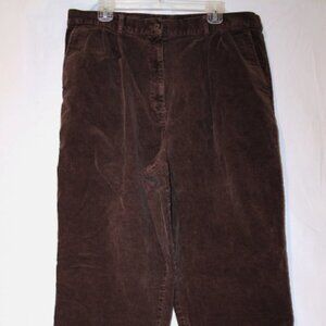 VTG LL Bean Pants Women's 20 M Tall Brown Corduroy Pleated Stretch